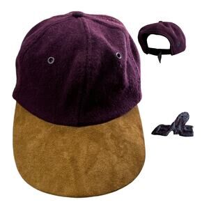 Vintage Eastern Mountain Sports Purple Wool Hat Leather Suede Brim Adjustable